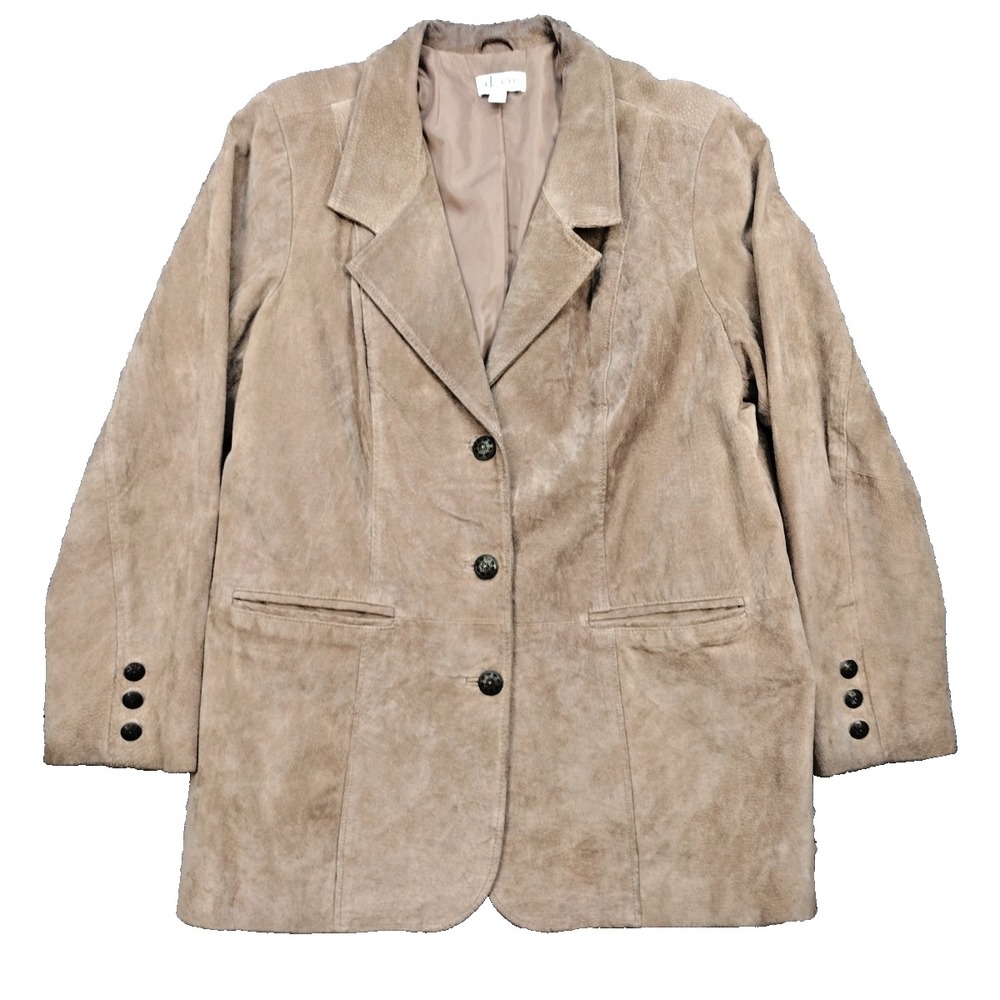 D & Co Denim & Company Women's Suede Leather Jacket Long Sleeve Brown XL Hippie